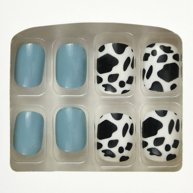 Leopardenmuster Blaue Farbe Full Cover Press on Nail Tips