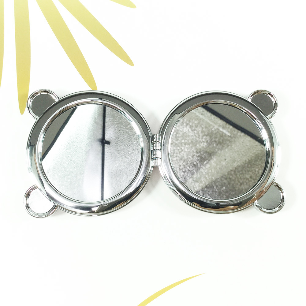 Metall-Doppel-Seitentaschenspiegel, schöner PU-Schminkspiegel mit Ohren