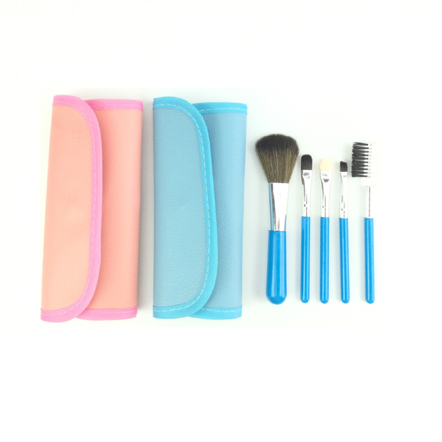 5-teiliges tragbares Make-up-Pinsel-Set mit Kosmetiktasche 