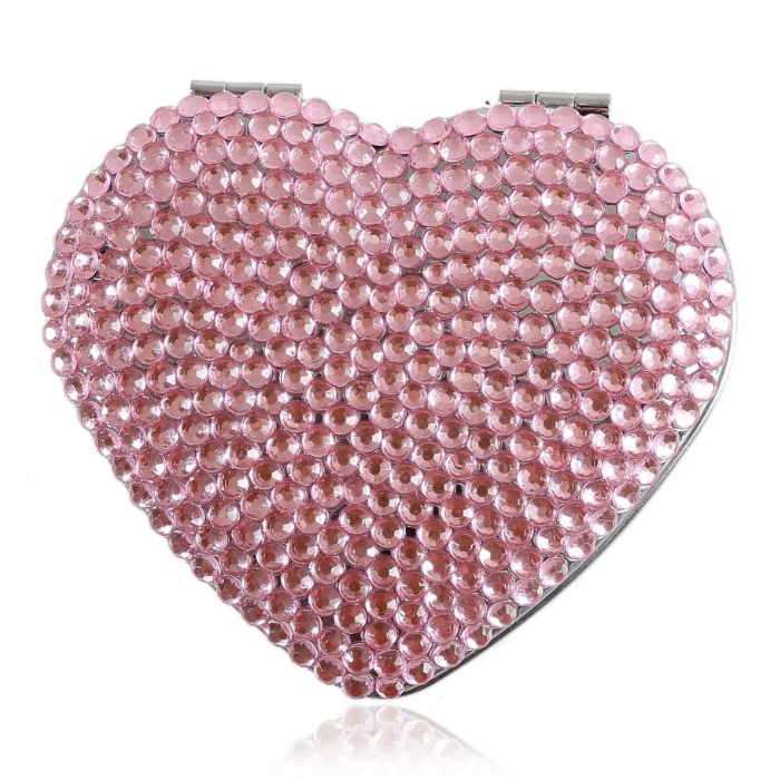 Herzförmiger Taschenspiegel aus PU-Leder mit Metallrahmen