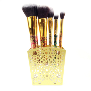 5-teiliges Make-up-Pinsel-Set mit goldenem Muster und Halter